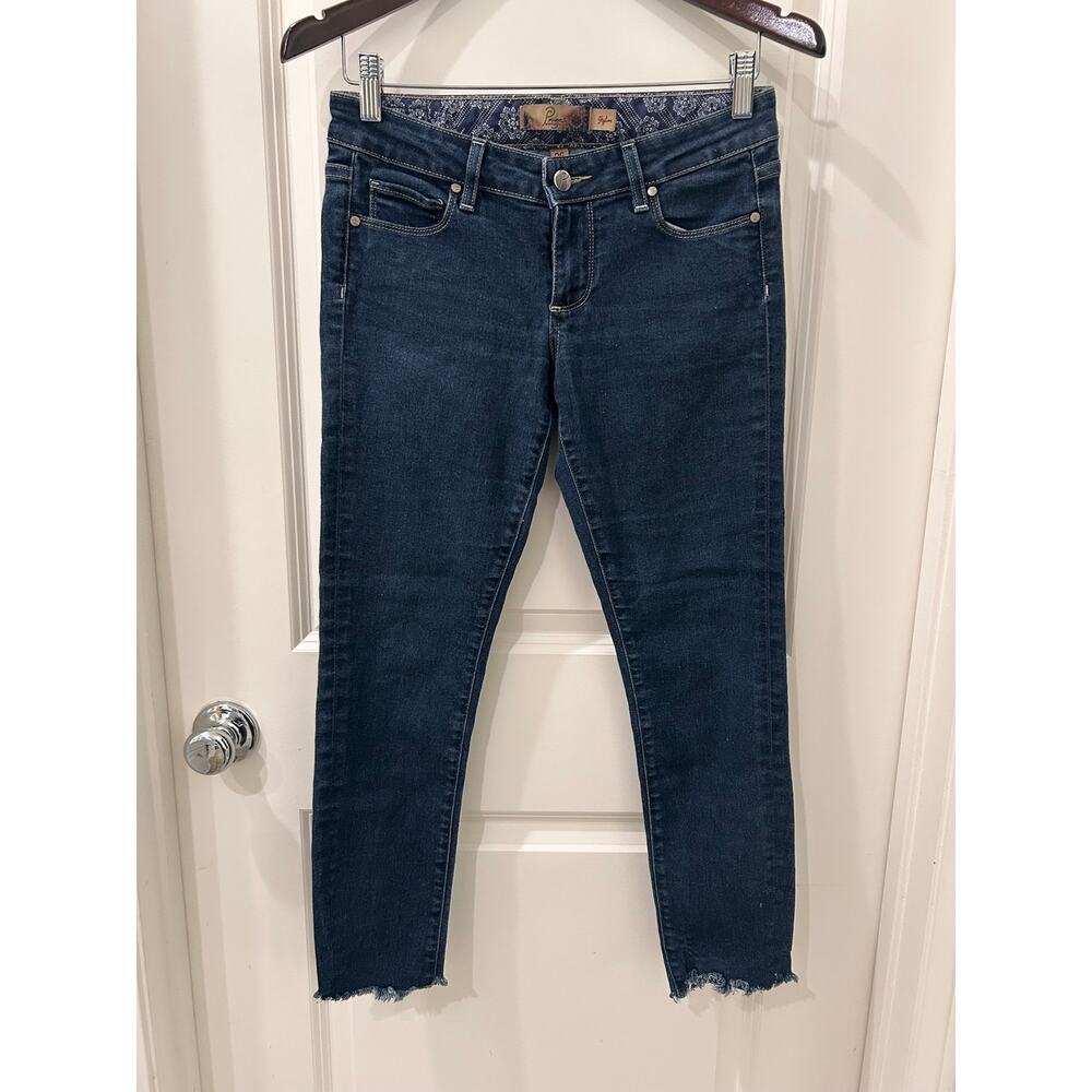 Paige Premium Denim Skyline Skinny Raw Hem Jeans Dark Wash Stretch USA Size 26